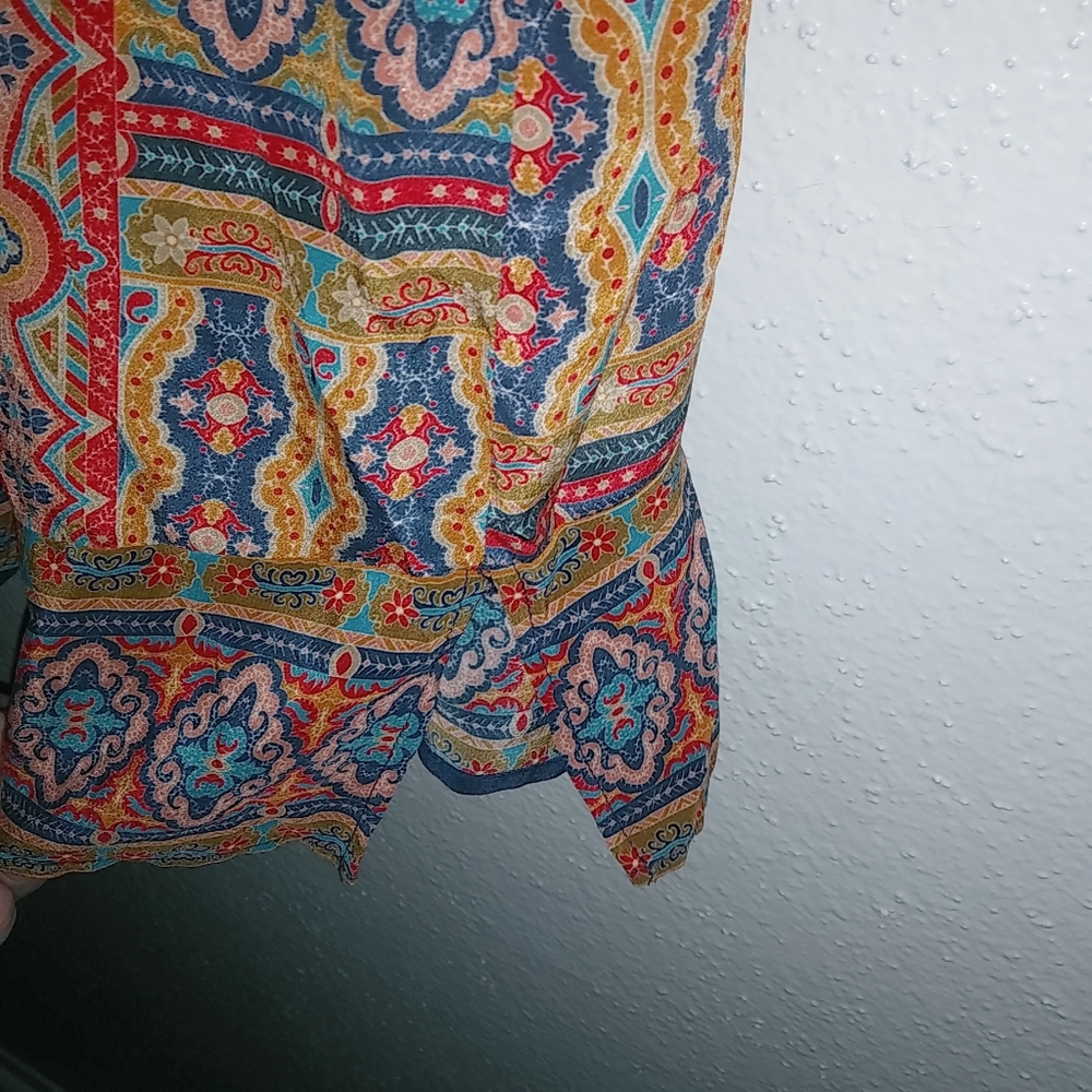 Tolani NOVA L Silk Boho Paisley Rich Colors Caftan Dress in Turquoise n Red - Picture 3 of 11